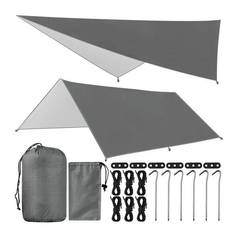 Biwakplane - Aimoonsa - 3x3 M - Oxford Ripstop 190t - Wasserdicht, Uv-beständig - Set Mit 6 Heringen Und 6 Abspannleinen