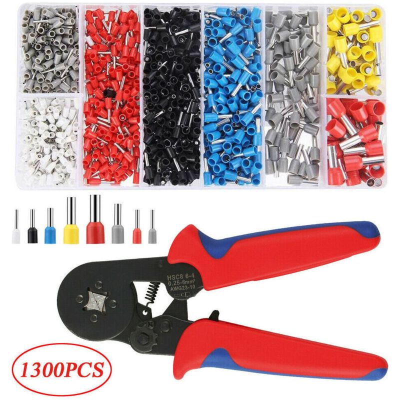 Crimpset Für Aderendhülsen Awg 23-7, Selbstjustierende Ratschen-crimpzange Mit 1.300 Kabelschuhen Von 0,25 Bis 10 Mm².