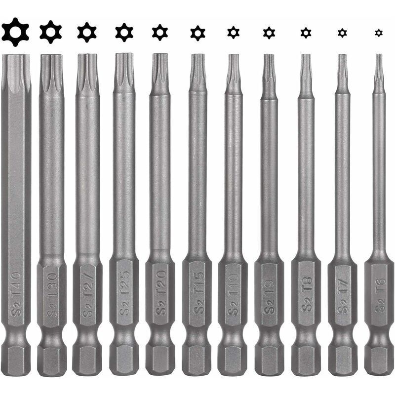 Satz Von 11 Torx-bits, 75 Mm – Magnetischer S2-stahl – Sechskant T6 Bis T40 – Für Präzises Und Schnelles Schrauben – Kompatibel Mit Schraubern Und Bohrmaschinen