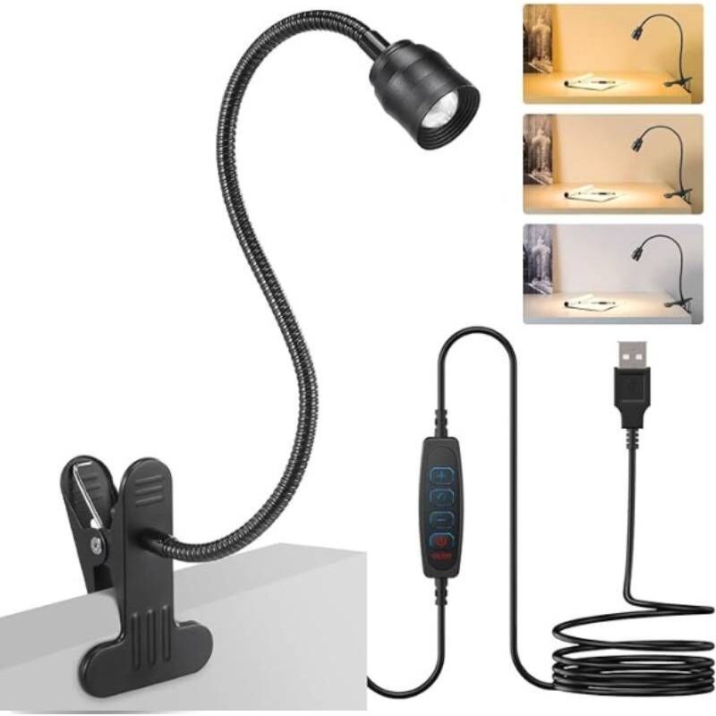 Zoombare Led-klemmleuchte, Dimmbare Nachttischlampe Mit Schwanenhals, Einstellbarer Abstrahlwinkel Von 15° Bis 80°, 3 Farbtemperaturmodi, 10 Helligkeitsstufen