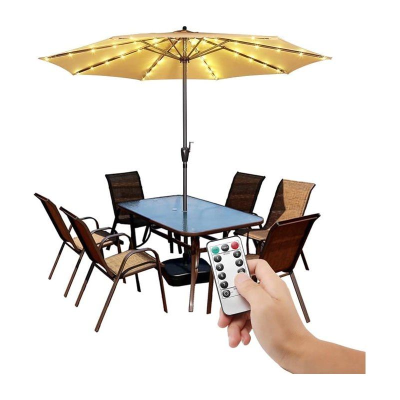 Kabellose Led-lichterkette Für Sonnenschirm, 8 Arme, 130 Cm – Fernbedienung, 8 Modi, Warmweiß, Wasserdicht Ip65, Batteriebetrieben
