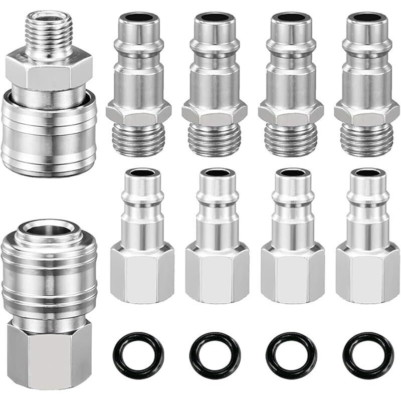 Schnellkupplung Pneumatik 1/4" Bsp, 10 Stück Europäische Kompressorstecker Mit Dichtungsring, Kompressoranschluss Für Pneumatikschlauch