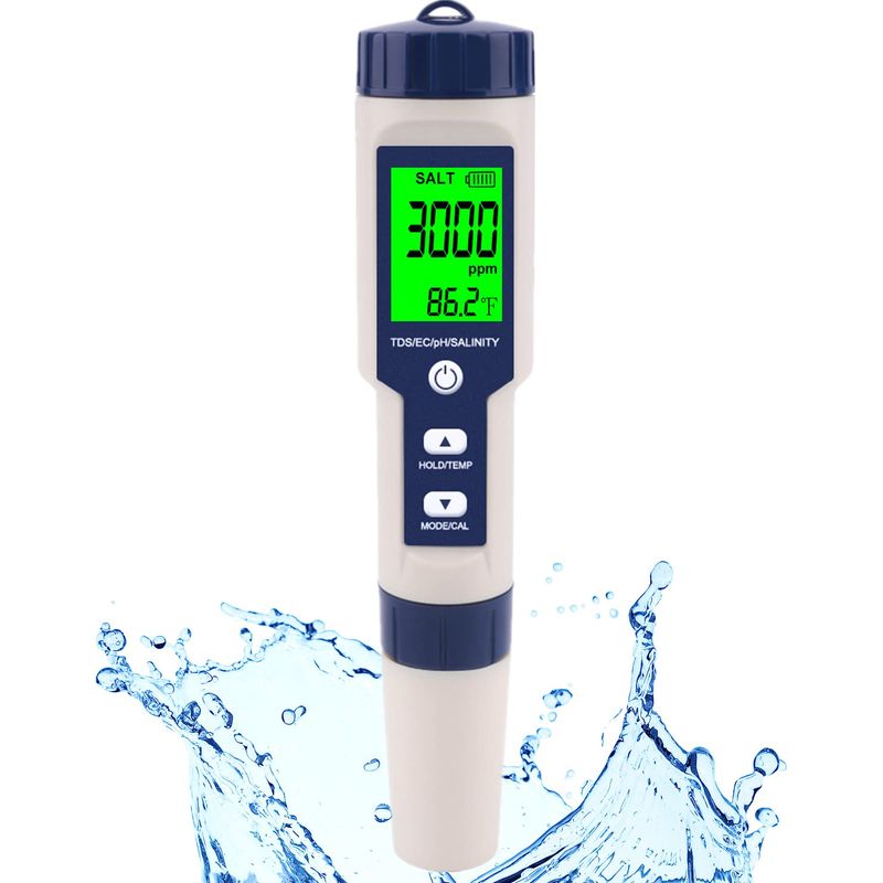 Pool-salztester Und Ph-meter, Digitales Salinitätsmessgerät Und Ph-tester Für Salzwasserpool Und Trinkwasser, 5-in-1 Messgerät Für Salinität, Ph, Temperatur, Ec Und Tds Für Pool Und Whirlpool, Hohe Pr