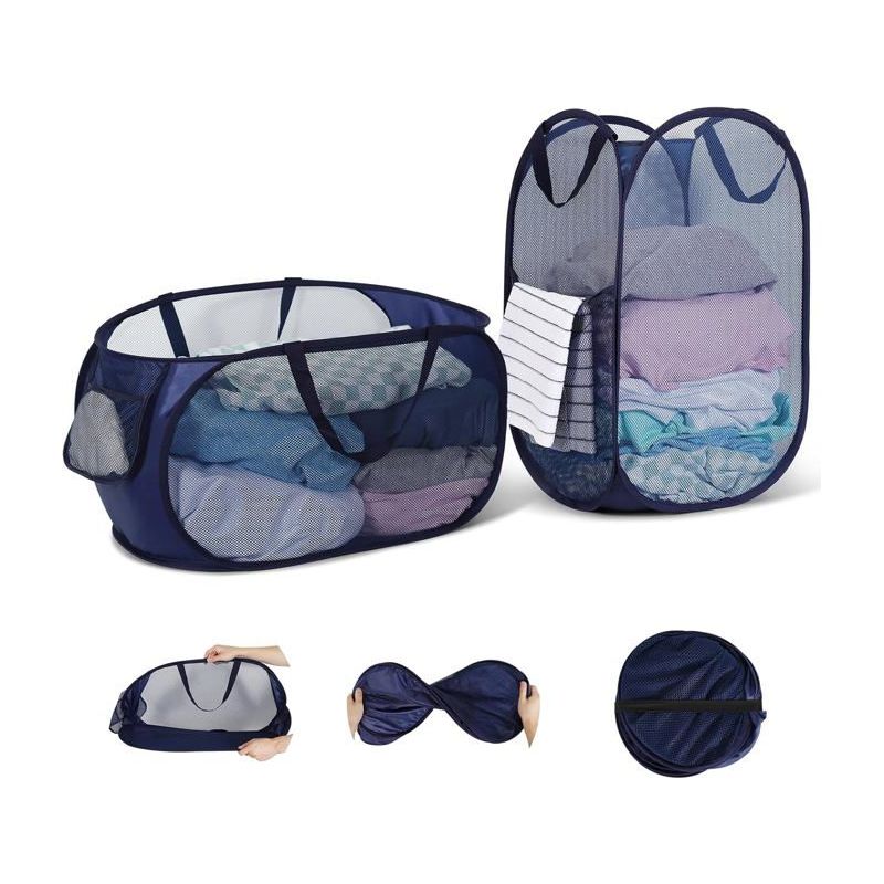 Set Aus 2 Faltbaren Wäschekörben. Große Kapazität, Mit Griffen. Perfekt Für Badezimmer, Camping Und Aufbewahrung. Farbe: Marineblau