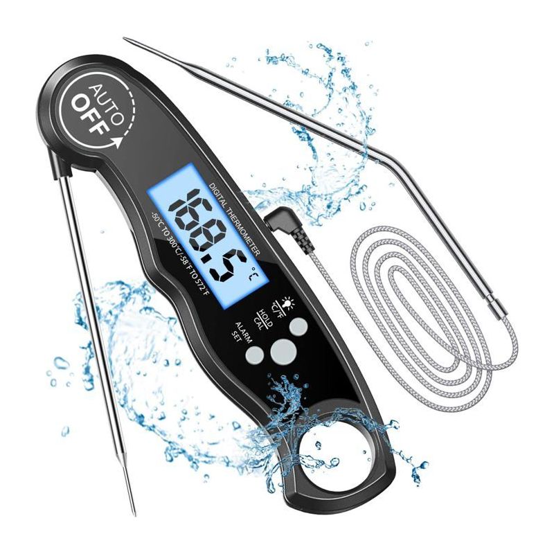 Küchenthermometer, Kochthermometer Mit Sofortiger Anzeige, 102 Cm Klappbare Sonde, Lcd-hintergrundbeleuchtung, Magnet