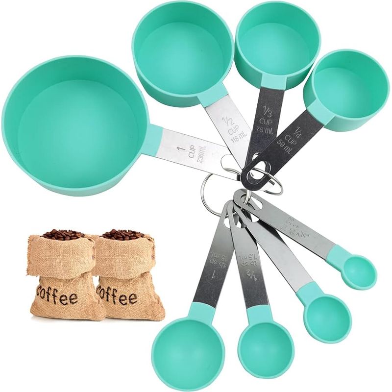 Messlöffel-set, 8-teiliges Set Aus Messlöffeln Und Tassen Mit Griffen Aus Edelstahl Für Flüssigkeiten Und Feststoffe (lakgrün)