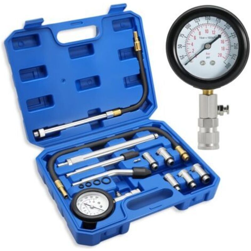 11-teiliges Kompressionsprüfset Für Benzinmotoren 0-300 Psi / 0-20 Bar, Kompressionstester Für Pkw-benzinmotoren, Kompressionsmanometer