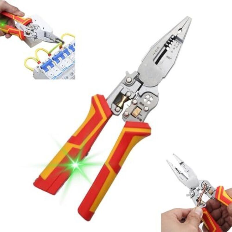 Abisolierzange Mit Strommessfunktion, 9-in-1 Elektrikerzange, Multifunktionale Zange Für Elektriker, Multifunktionale Abisolierzange, Spannungsprüfzange, Kabelschneider Zum Abisolieren
