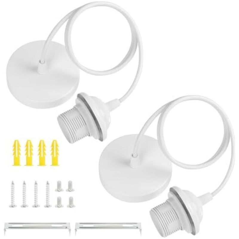 2er-set Weiße E27-fassungen, Pendelleuchtenfassung Mit Klemmring, E27-fassung Für Hängeleuchte Mit 90 Cm Verstellbarem Kabel Für Deckenmontage Im Wohn- Oder Esszimmer.