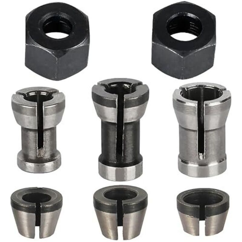 Satz Mit 8 Spannzangen, Zubehör Für Oberfräsen Von Einhell, Katsu, Bosch Und Dewalt, 6 Spannadapter (6 Mm, 6,35 Mm, 8 Mm) + 2 Muttern Für Graviermaschine