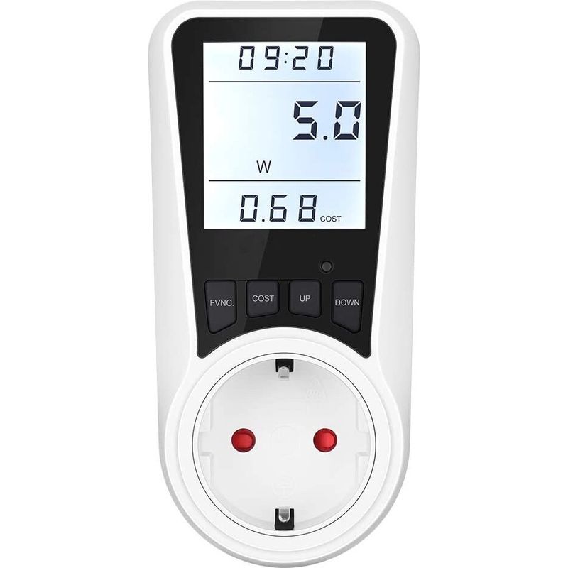 Digitale Stromzählersteckdose, 230v, 16a, 3680w, Überlastschutz, Digitale Anzeige, Weiß
