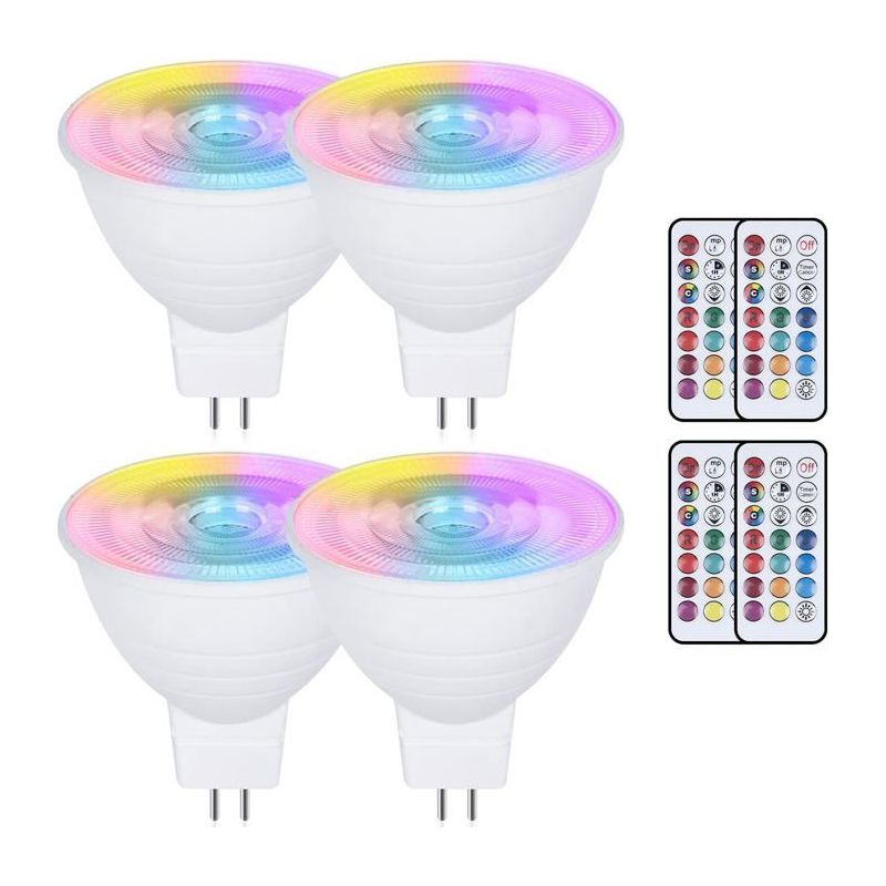 4er-pack Led-mr16-glühbirnen, 3 W, Farbwechsel, Gu5.3 - Ac/dc 220 V - Dimmbar, Rgb + Warmweiß 3000 K