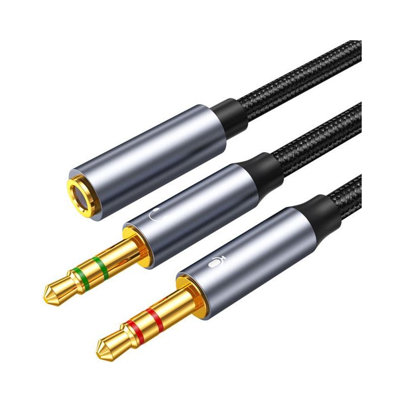 35cm Splitter Audio Doppelbuchse - 3,5mm Stereo Trrs Adapter Mikrofon Kopfhörer Stecker Auf 2 Buchsen Y-verteilerkabel