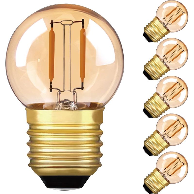 G40 Led-glühfaden-mini-globuslampe E27 1w Außen Warmweiß 2200k (amber Glow) - 10w Ersatz Für Innen- Und Außenbereich, 6er-pack [energieeffizienzklasse G]