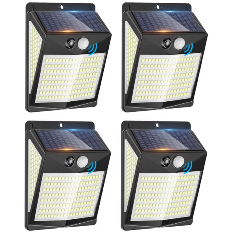 4er-set Solar-led-außenstrahler Mit Bewegungsmelder, 238 Leds, 3 Modi, Ip65 Wasserdicht, Für Garten, Hof, Terrasse, Garage Und Wand