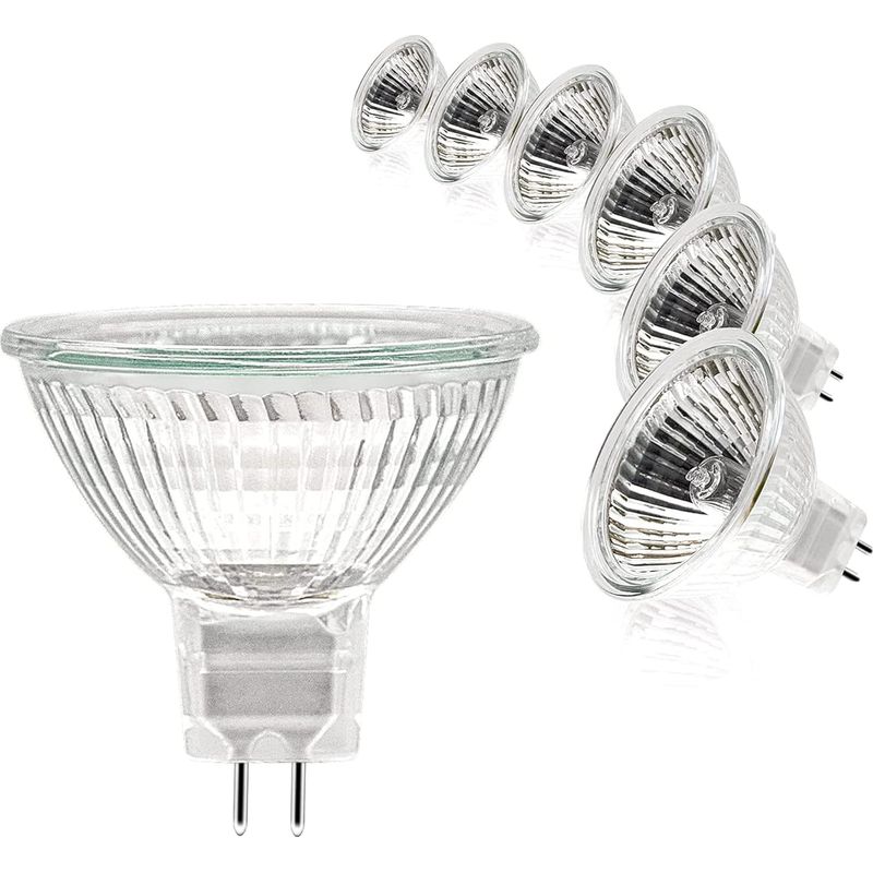 Halogenlampen, Mr16-spotlampe, 12v 20w Lampe, Dimmbare Mr16 Gu5.3-lampe, 2-polige Halogenlampe Warmweiß 2700k, Glasabdeckung Für Deckenleuchte, 6er-pack