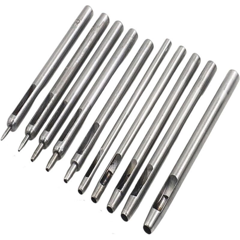 10-teiliges Set Lederlochstanzer, Hohlstanzer Aus Stahl, Rundstanzer Für Leder, Lochwerkzeug Für Uhrenarmbänder Und Gürtel, 0,5 Mm - 5 Mm