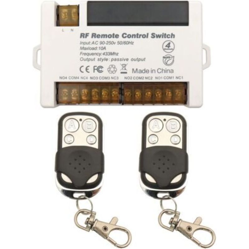 4-kanal-funkrelais-fernschalter 433mhz, Rf-fernbedienung Ac 230/220v 10a Relaisempfänger Mit 2 Schlüsselanhänger-sendern, Große Klemmen, Einfache Verkabelung