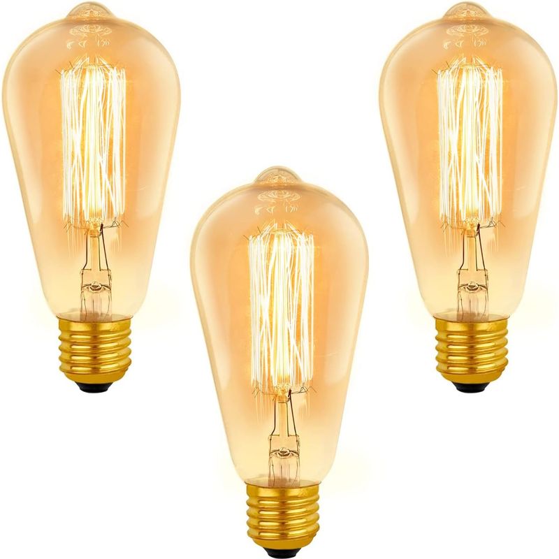E27 Glühbirne Vintage St64 Dimmbar 40w Warmweiß 2200k, 400lm, Ac 220v, Retro-glühlampe E27 Mit Glühfaden, Vintage-lampe Für Dekorative Beleuchtung, 3er-pack