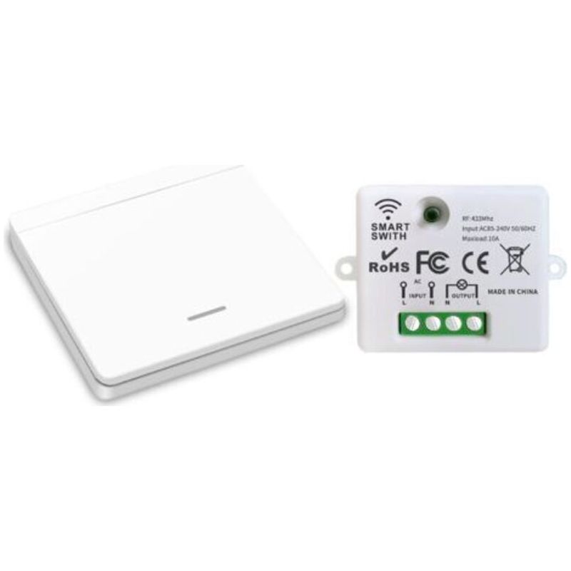 Kabelloser Lichtschalter, Rf-sender-sicherheitsschalter Und 10a-empfängersteuerung, Einfache Installation Für Lampen Bis Zu 1500w