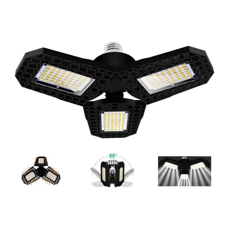 60w Led-garagenbeleuchtung, Verformbare E27-deckenlampe Mit 3 Einstellbaren Paneelen, Ultra-hell 6000lm Kaltweiß