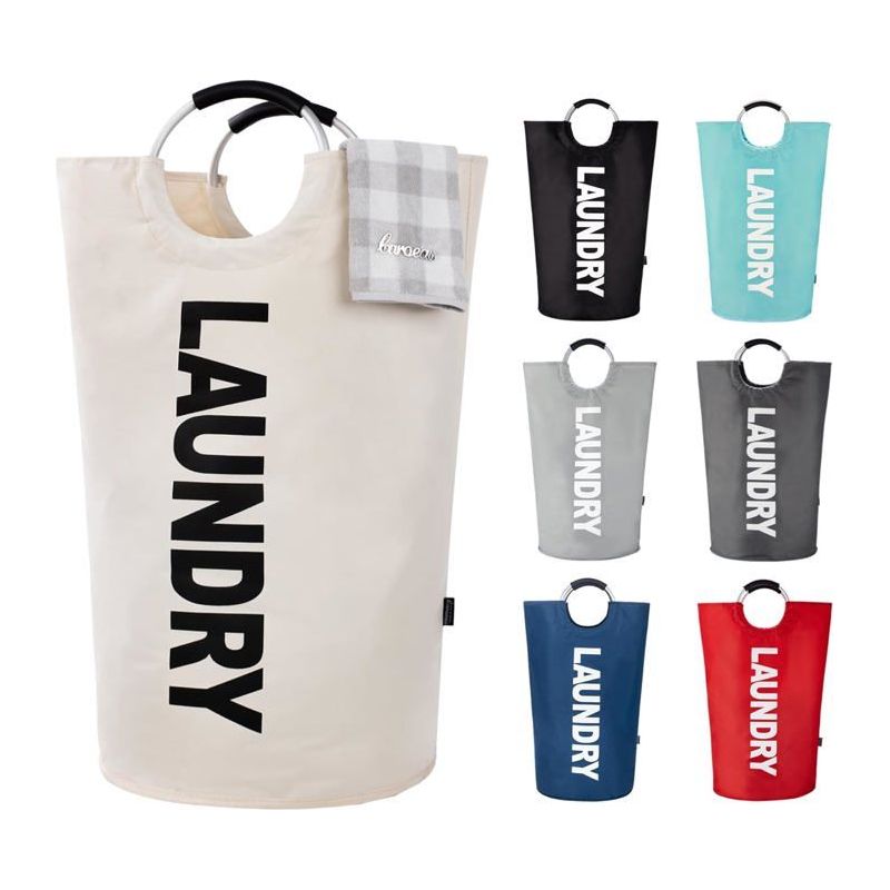 Faltbarer Wäschekorb 125l 44×44×80 Cm - Wasserdichtes 600d Oxford-gewebe, Gepolsterte Griffe (beige)