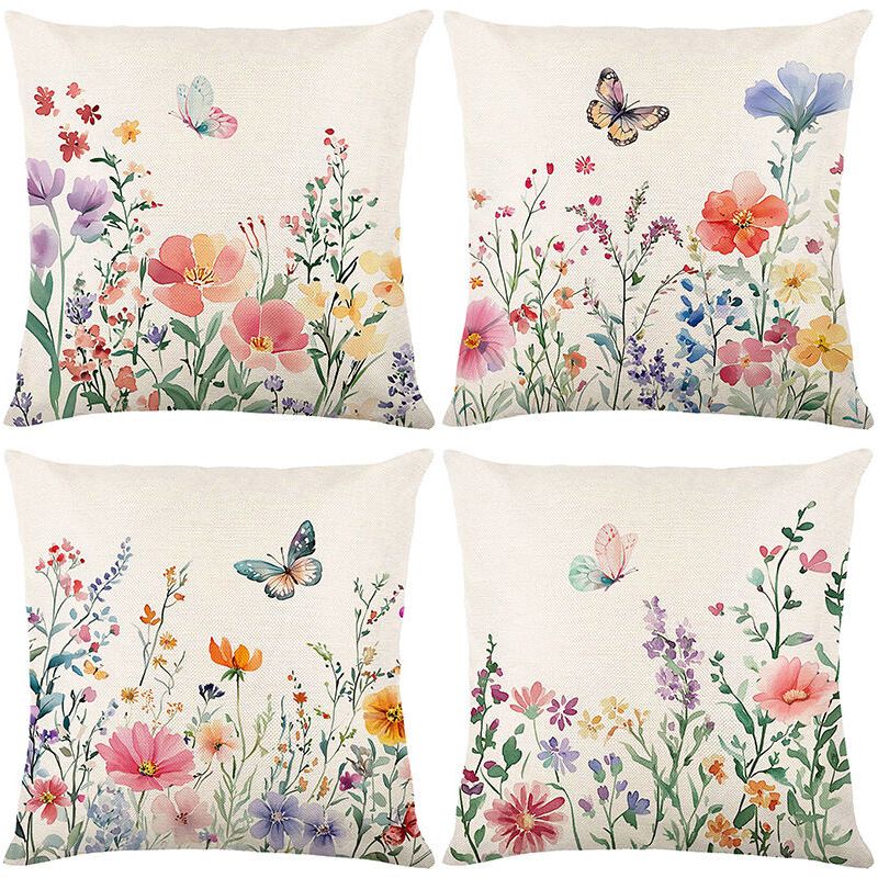 4er-set Outdoor-kissenbezüge, Bunte Blumen- Und Schmetterlings-muster Im Boho-stil, Dekoration Für Sofa Und Schlafzimmer, 45 X 45 Cm