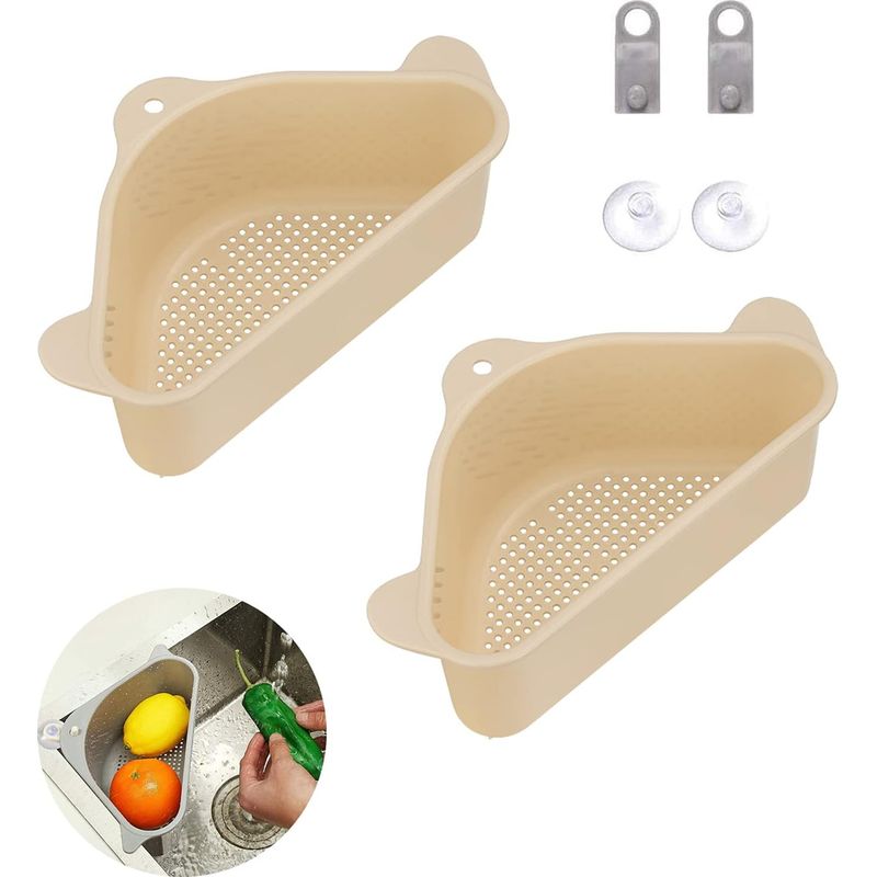 2 Stück Dreieck-spülenablage, Spülkörbe Mit Saugnapf, Multifunktionale Abtropfkörbe Für Küche Und Badezimmer (beige)
