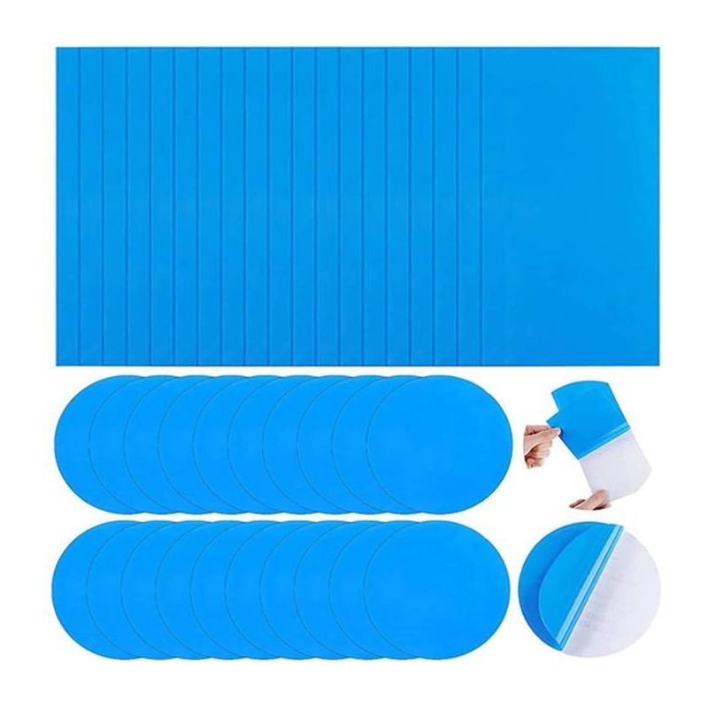 Kit Mit 40 Selbstklebenden Pvc-reparaturpflastern Für Schwimmbäder – 20 Rechteckige (25x10 Cm) + 20 Runde (ø7,5 Cm), Blau