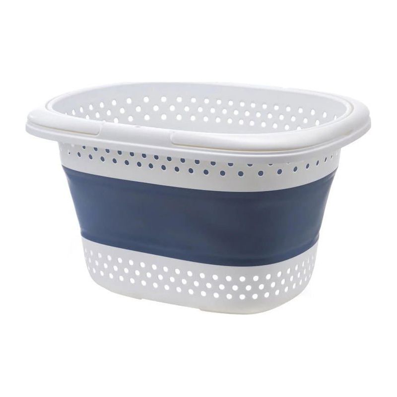 Einklappbarer Wäschekorb 45l. Faltbar, Ergonomische Griffe. Platzsparend. Blau.