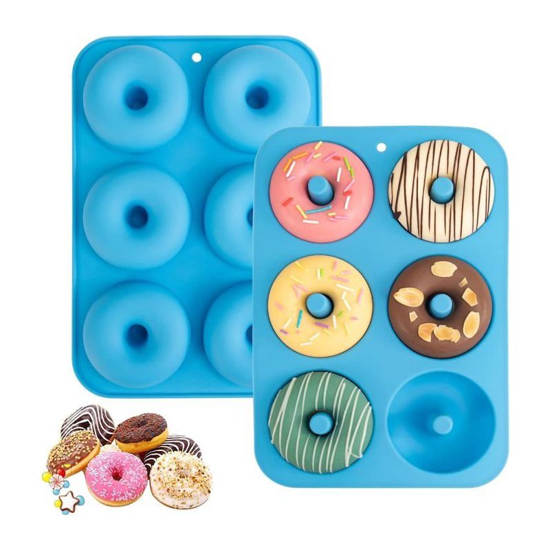 Silikon-donut-formen, Für 6 Donuts, 2er-set. Spülmaschinenfest Und Hitzebeständig (blau).