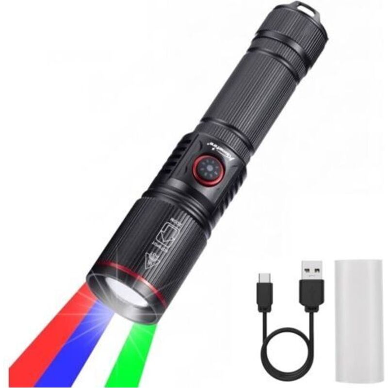 Sv96 Rgbw 4-farben Mehrfarbige Led-taschenlampe, Usb-c Aufladbar, Weißes, Grünes Und Blaues Licht, Rote Stroboskop-zoom-taschenlampe Mit Enthaltenem Akku Für Nacht, Tierbeobachtung Und Astronomie
