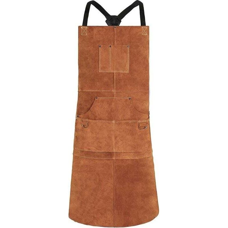 Schutzschürze Aus Spaltleder – Feuer- Und Verschleißfest – 6 Werkzeugtaschen – Verstellbare Träger Von M Bis Xxl – Braun