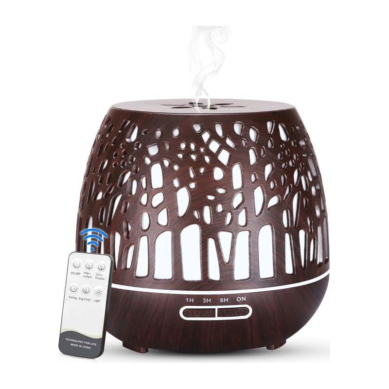 Ätherische Öl-diffusor 400 Ml Mit Fernbedienung Und Led-licht Mit Wechselnden Farben - Dunkle Holzoptik