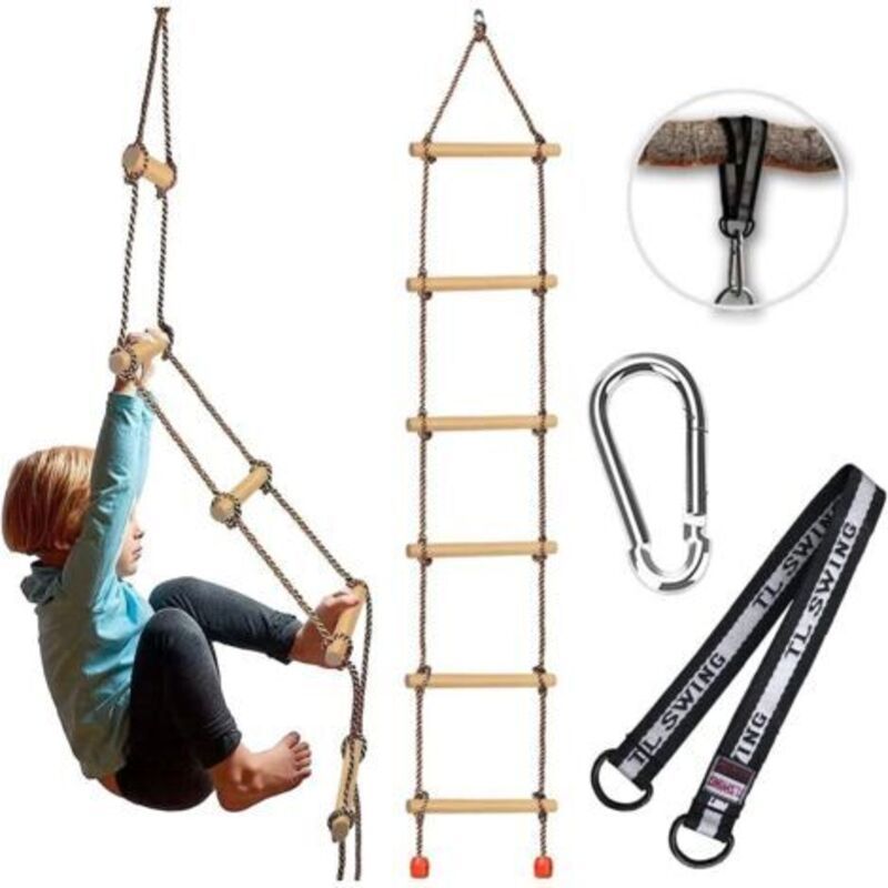 Holzleiter Mit Karabinern, Kinderseilleiter, Kletterausrüstung Für Baumleitern, Kletterspielzeug Für Schaukeln, Schaukelnde Seilleiter
