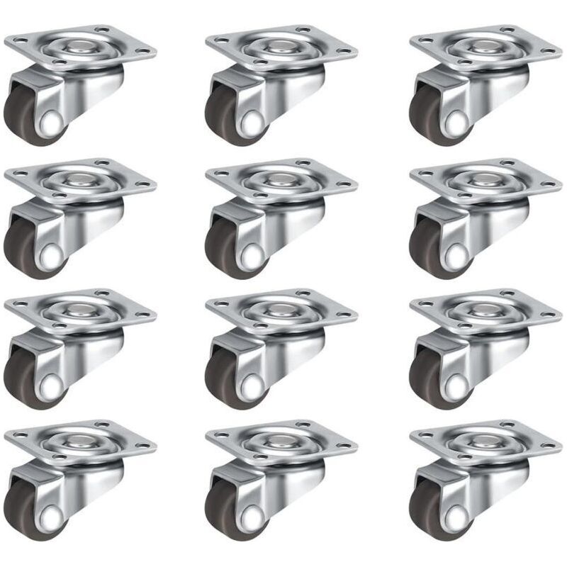 Satz Mit 12 Schwenkbaren 360°-rollen Für Kleine Möbel (12 Mm), Leise, Mit Schrauben, Für Kleine Möbel, Tische, Schränke, Wagen, Braun