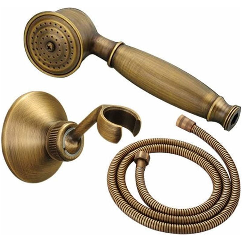 Antike Messing-duschkopf – Komplettes Duschsystem Mit 1,5 M Schlauch – 360° Drehbarer Halter – Inklusive Düsenaufsätze