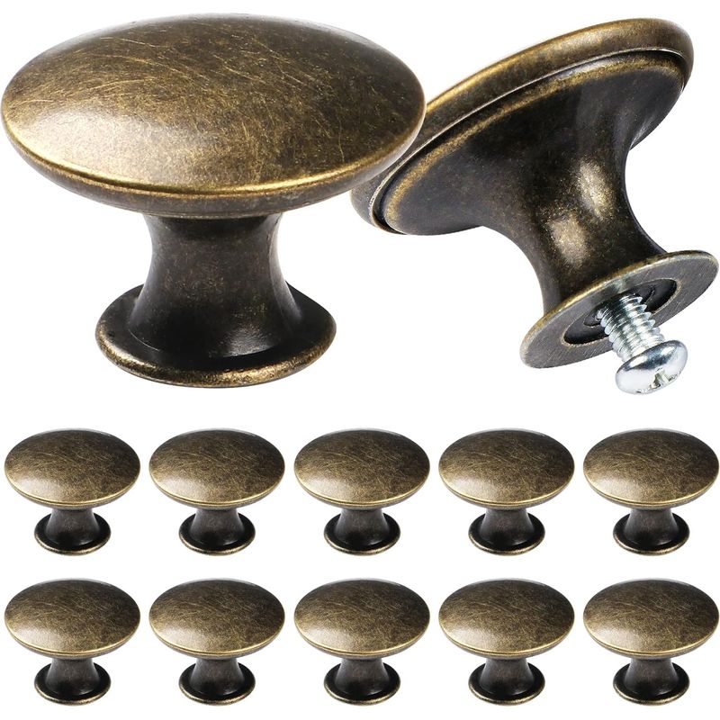 Vintage-chic Schrankknöpfe, Antike Küchenschrankgriffe, Runde Möbeltürknöpfe, Bronze (12 Stück)