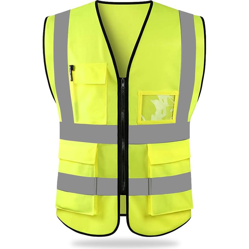 Sicherheitsweste Mit Hoher Sichtbarkeit – 100 % Leichtes Und Atmungsaktives Polyester – 5 Taschen Mit Klettverschluss – Für Nächtliche Aktivitäten