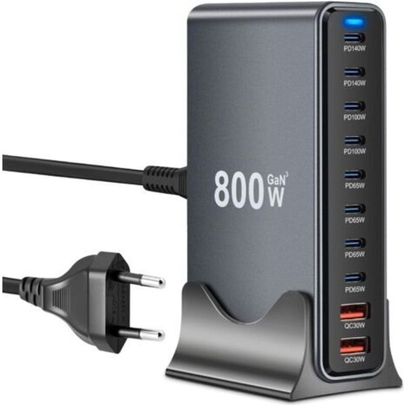 Gan Iii Schnellladegerät Usb C 10-in-1 Und 800 W Mit 8 Usb-c-anschlüssen + 2 Usb-a-anschlüssen, Power Delivery, Usbc-ladestation Für Macbook Pro/air, Iphone, Ipad, Samsung Plus