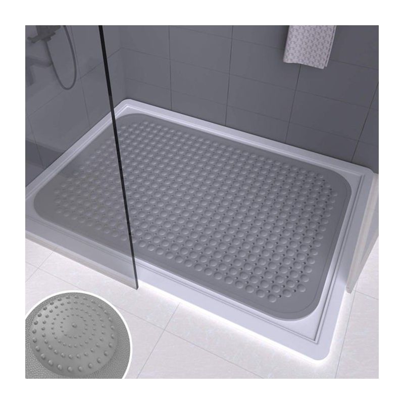 Aimoonsa Rutschfeste Pvc-badematte 88×58 Cm – Grau, Mit Saugnäpfen, Wasserablauf, Maschinenwaschbar