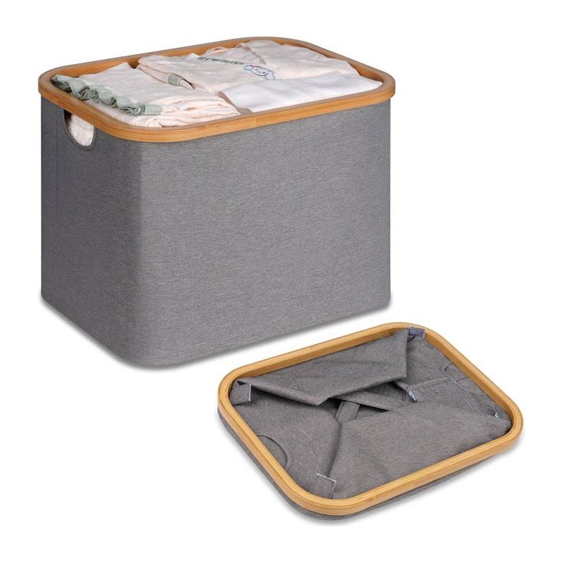 Wäschekorb Aus Bambus, 60 L, Faltbar. Schlichtes Design In Beige. Ideal Für Die Aufbewahrung Im Schlafzimmer Oder Badezimmer. Grau