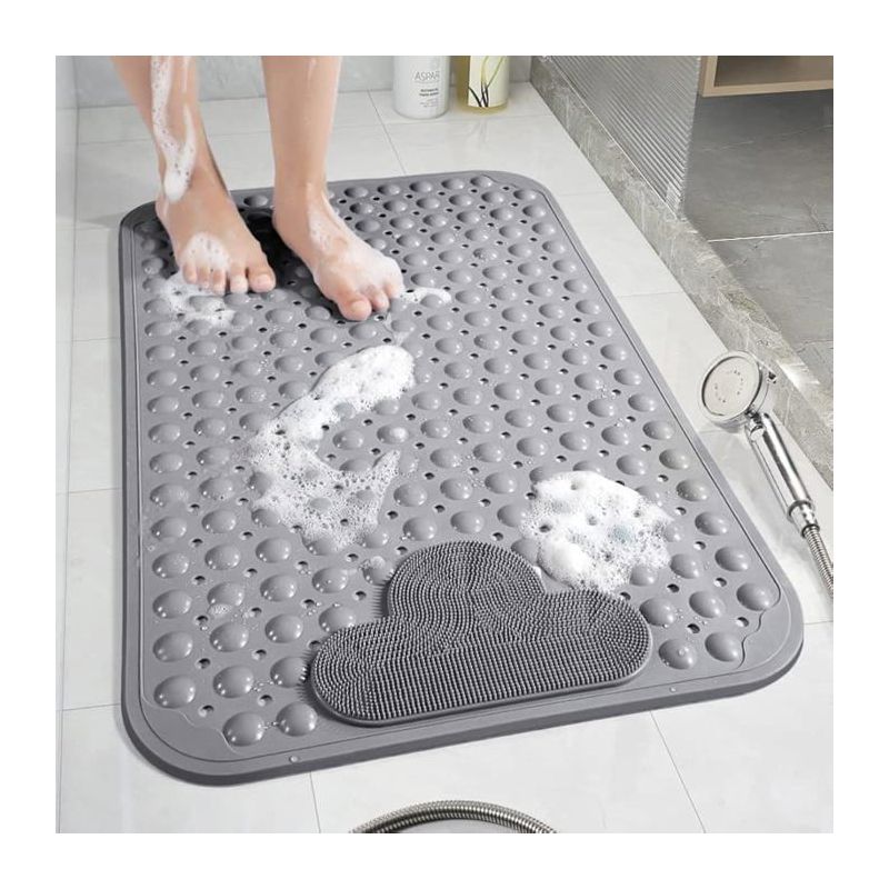 Rutschfester Badteppich 70 X 40 Cm Mit Saugnäpfen - Bequemer Badteppich - Maschinenwaschbar - Grau