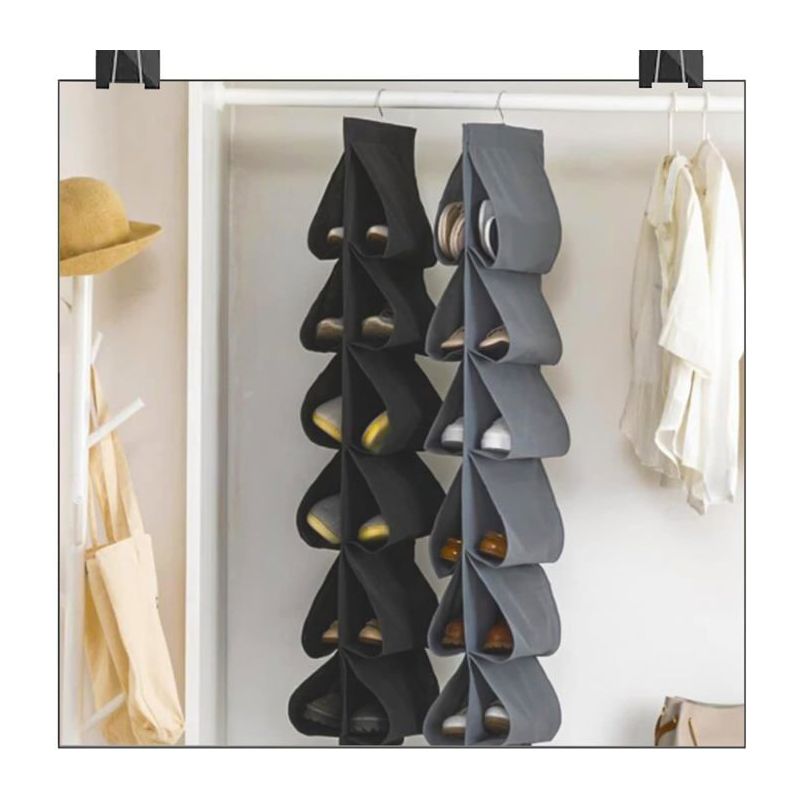 Tür-schuhregal - 12-taschen-schuhorganisator - Schuhregal - Grau