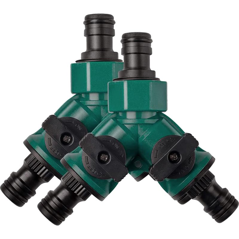 2er-set 2-wege-schlauchverbinder Mit Absperrventil – Schnellkupplung – Gartenschlauch – Schlauchanschluss Für 3/4-zoll-wasserhahn