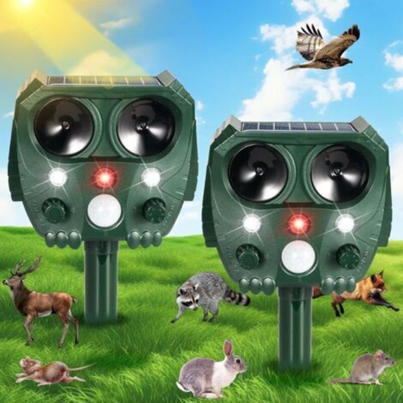 2er-pack Solar-abwehrgeräte Mit Stroboskoplicht Und Ultraschallkontrolle Für Eichhörnchen, Hunde, Waschbären, Kaninchen Und Skunks, Geeignet Für Garten Und Hof.