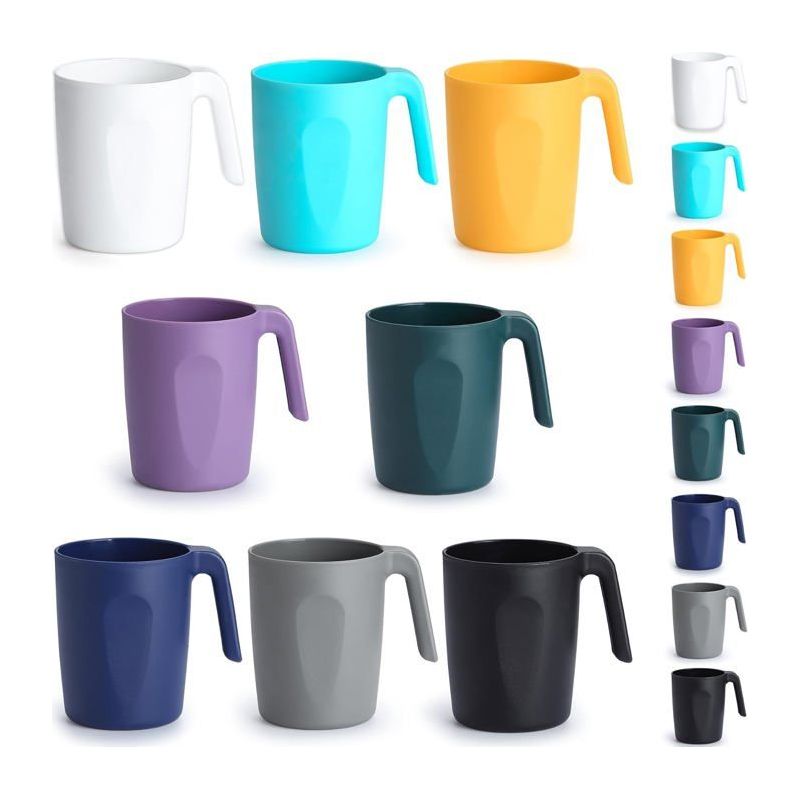 8 Mehrfarbige Plastik-kaffeetassen, 450 Ml. Ergonomische Griffe, Wiederverwendbar Für Zuhause Und Draußen.