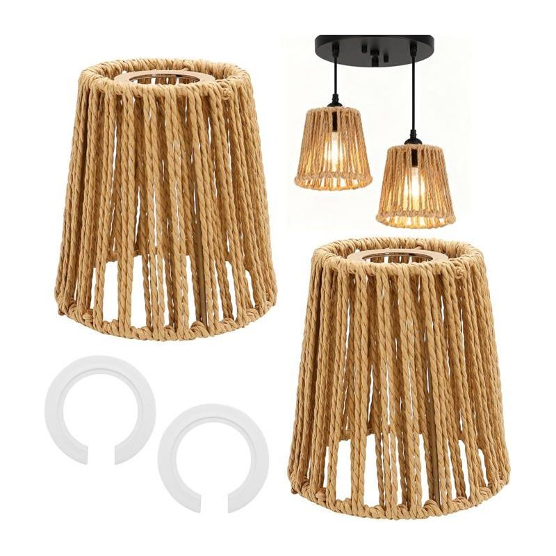 Handgefertigter Natürlicher Rottin-lampenschirm – 2 Stück, Boho-stil Für E27/e14, Dekoration Für Hängeleuchte/wandleuchte (natur)