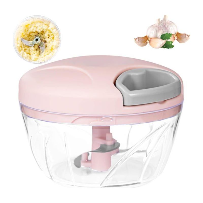 Manueller Zwiebelhacker, 3-klingen Knoblauchpresse, Für Zwiebeln, Salat, Pesto, Petersilie, Salami/nuss-schneidemaschine, Vanille (rosa)