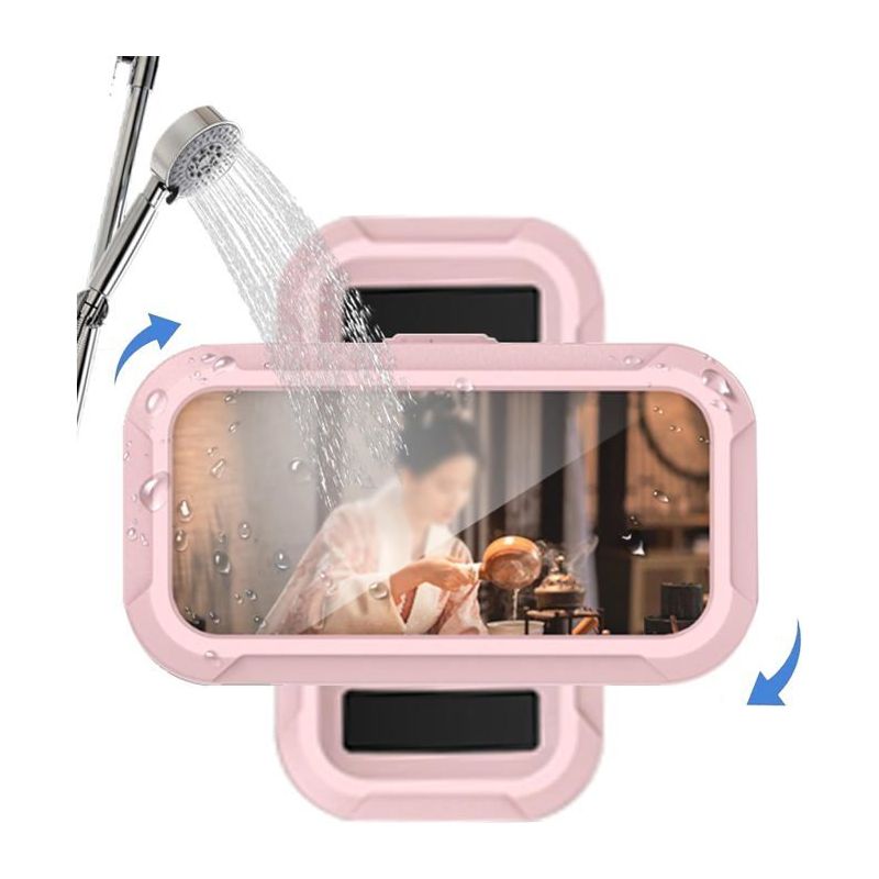 360° Drehbarer, Einziehbarer Und Verstellbarer Dusch-handyhalter Mit Hochauflösendem, Beschlagfreiem Und Berührungsempfindlichem Bildschirm In Rosa.